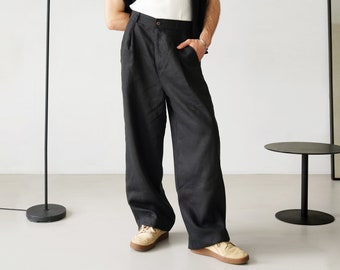 Vintage CALUGI E GIANNELLI, Mens Wide Leg Pants, Black Linen Trousers, 1980s Trousers, Baggy Pants Men, High Waist Pants Men, Made in Italy - Etsy Vintage CALUGI E GIANNELLI, Mens Wide Leg Pants, Black Linen Trousers, 1980s Trousers, Baggy Pants Men, High Waist Pants Men, Made in Italy - Etsy