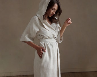 Long linen kimono, Summer kimono, Linen loungewear, Wedding robes for bridesmaids, Natural bathrobe, Linen gown, sleepwear robe