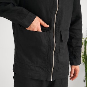 Mens linen bomber jacket, Summer cardigan, Bomber jacket, Black bomber jacket, Gift for him, Linen jacket, Linen coat image 4