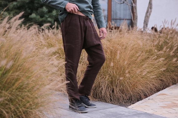 Mens Linen Pants Baggy Pants for Yoga 