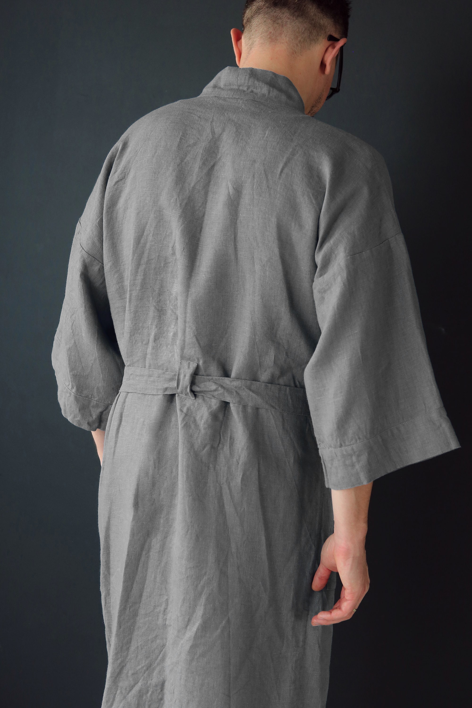 Mens linen kimono Natural laungewear Dark grey kimono men Etsy