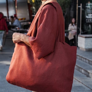 Linen tote bag, Zero waste, Beach bag, Organic linen shopper, Vegan bag image 8