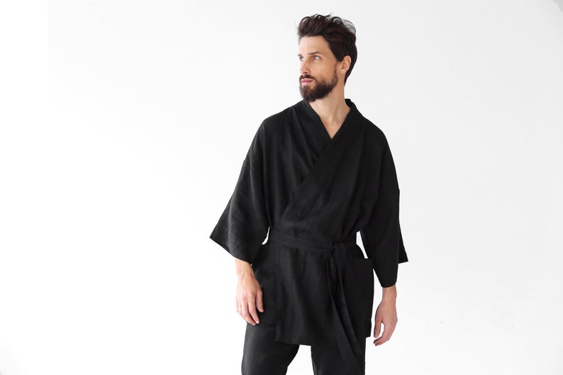 Mens Linen Kimono Black Kimono Men Handmade Cardigan Linen Etsy