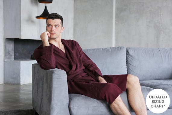 Mens Linen Bathrobe JUNIPER in Burgundy, Mens Linen Bathrobe, Burgundy Spa  Robe, Dressing Gown Men, Natural Bathrobe, Housecoat, Mens Robe - Etsy