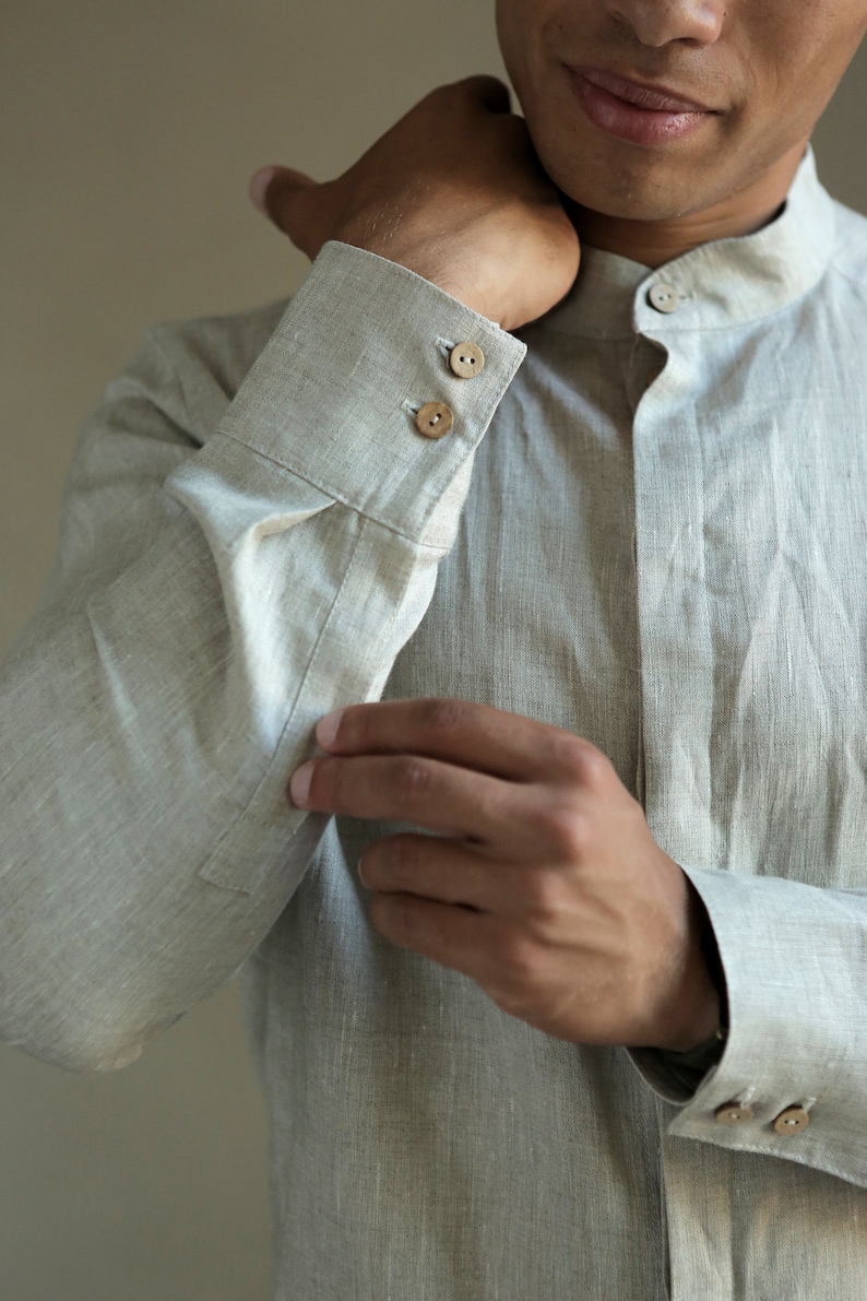 Mens Linen Hiddenbutton Shirt Shirt for Men Wedding Shirt Etsy