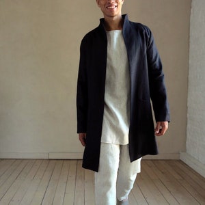 Trench coat men, Linen jacket for man, Stylish linen apparel, Linen black cardigan, Wedding jacket, Gift for him, Lux gift, Linen outfit image 3
