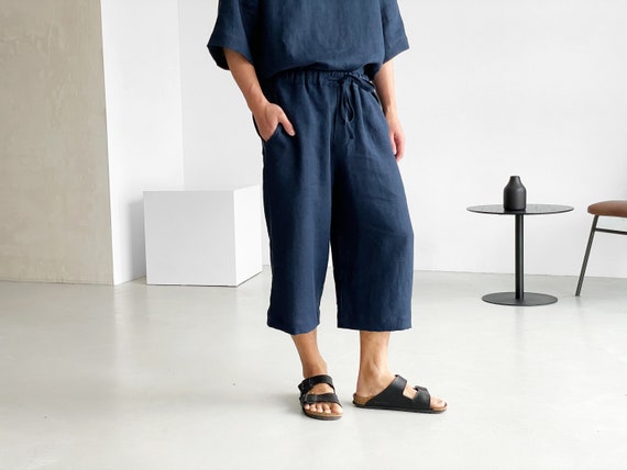 Buy Mens Loose Linen Pants, Cropped Pants, Loose Linen Shorts, Wild Leg  Pants, Linen Joggers, Mens Trousers, Summer Pants, Yoga Pants Online in  India 