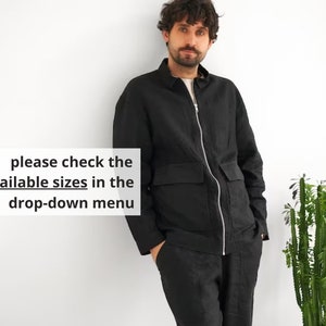 Giubbotto bomber in lino da uomo, Cardigan estivo, Giubbotto bomber, Giubbotto bomber nero, Regalo per lui, Giacca in lino, Cappotto in lino