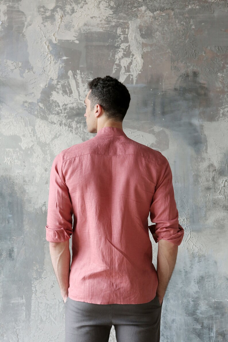 Mens Linen Shirt Shirt for Men Wedding Shirt Pink Shirt Etsy