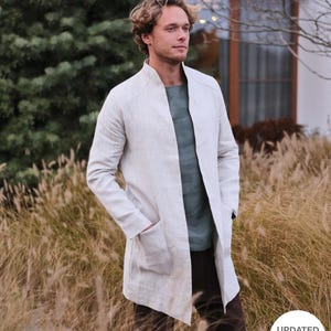 Trench coat men, Linen jacket for man, Sustainable fashion, Linen Beige cardigan, Wedding jacket, Gift for him, Jacket, Lux gift