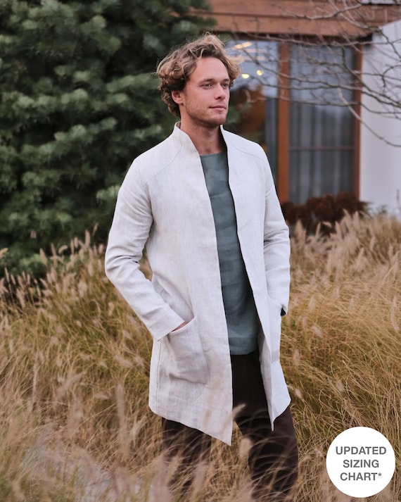 Trench coat men, Linen jacket for man, Sustainable fashion, Linen Beige cardigan, Wedding jacket, Gift for him, Jacket, Lux gift