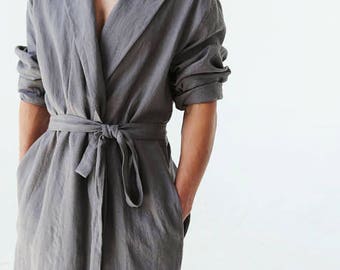 Natural linen robe, Natural loungewear, Natural bathrobe Linen clothes, Homewear for men, Housecoat, Gift for him, Linen bathrobe, Flax robe