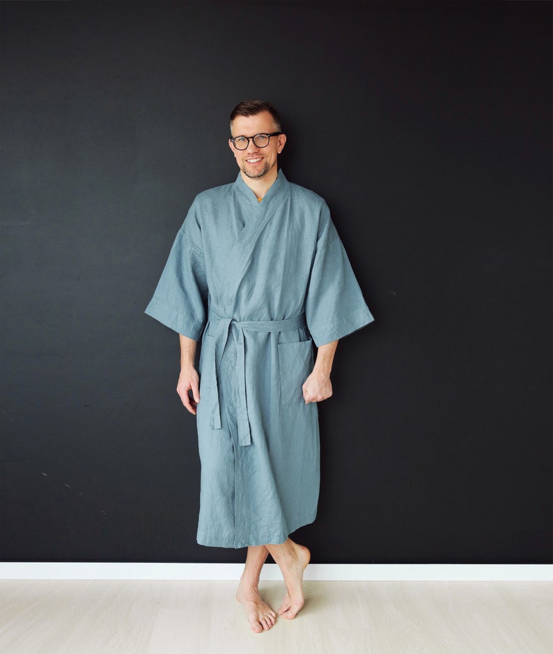 Mens linen kimono Natural laungewear Blue grey kimono men Etsy