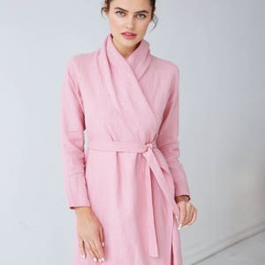 Pink Linen bathrobe, Linen loungewear, Natural linen robe, Bathrobe Homewear, Pink bathrobe, Linen dress, Gown sleepwear, Flax bathrobe image 4