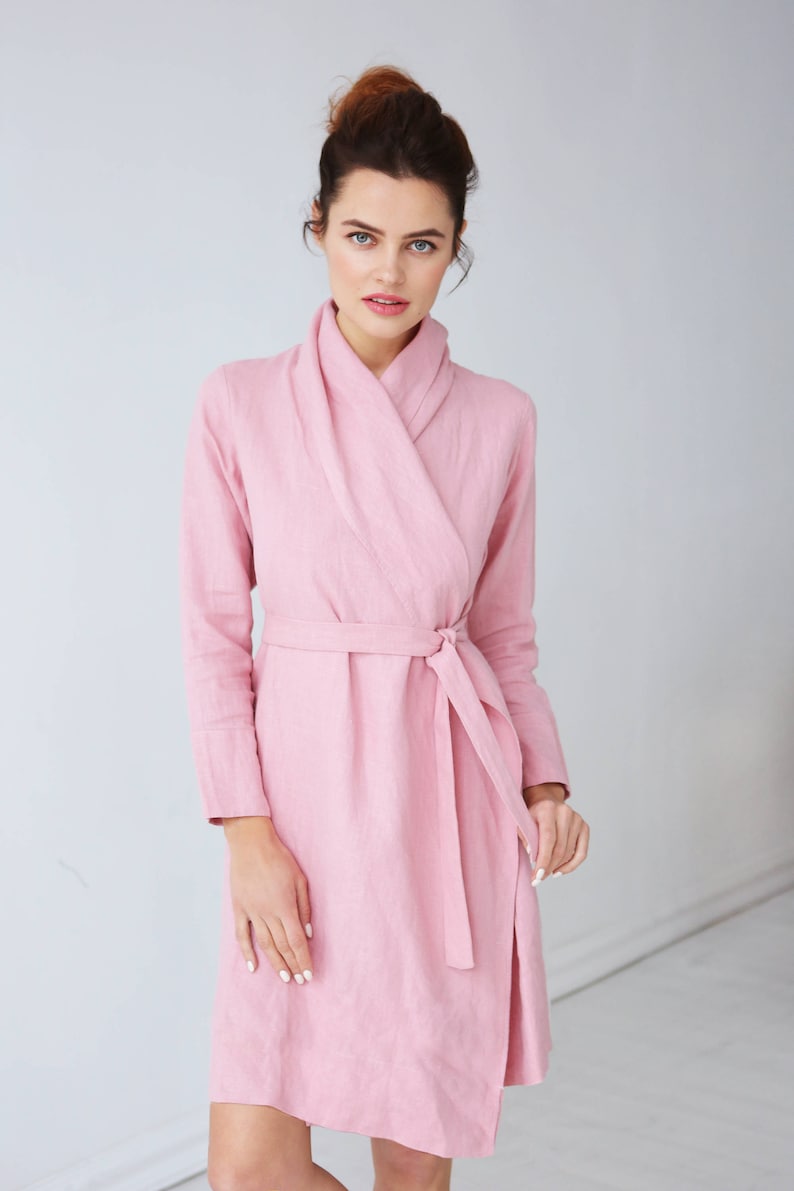 Pink Linen bathrobe, Linen loungewear, Natural linen robe, Bathrobe Homewear, Pink bathrobe, Linen dress, Gown sleepwear, Flax bathrobe image 4