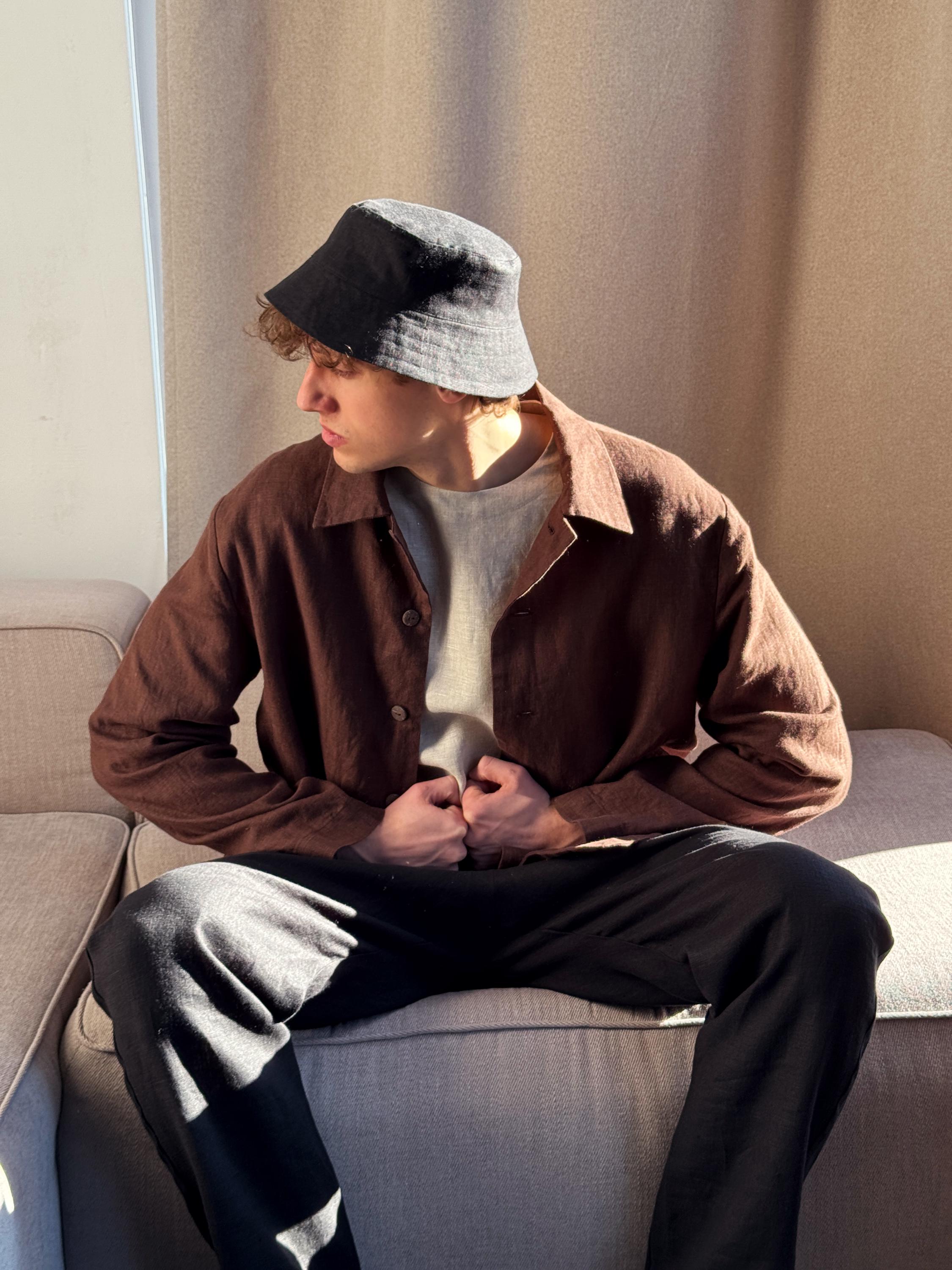 Men's Linen Bucket Hat, Black Bucket Hat, Natural Fabric Hat - Etsy