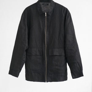Mens linen bomber jacket, Summer cardigan, Bomber jacket, Black bomber jacket, Gift for him, Linen jacket, Linen coat image 3