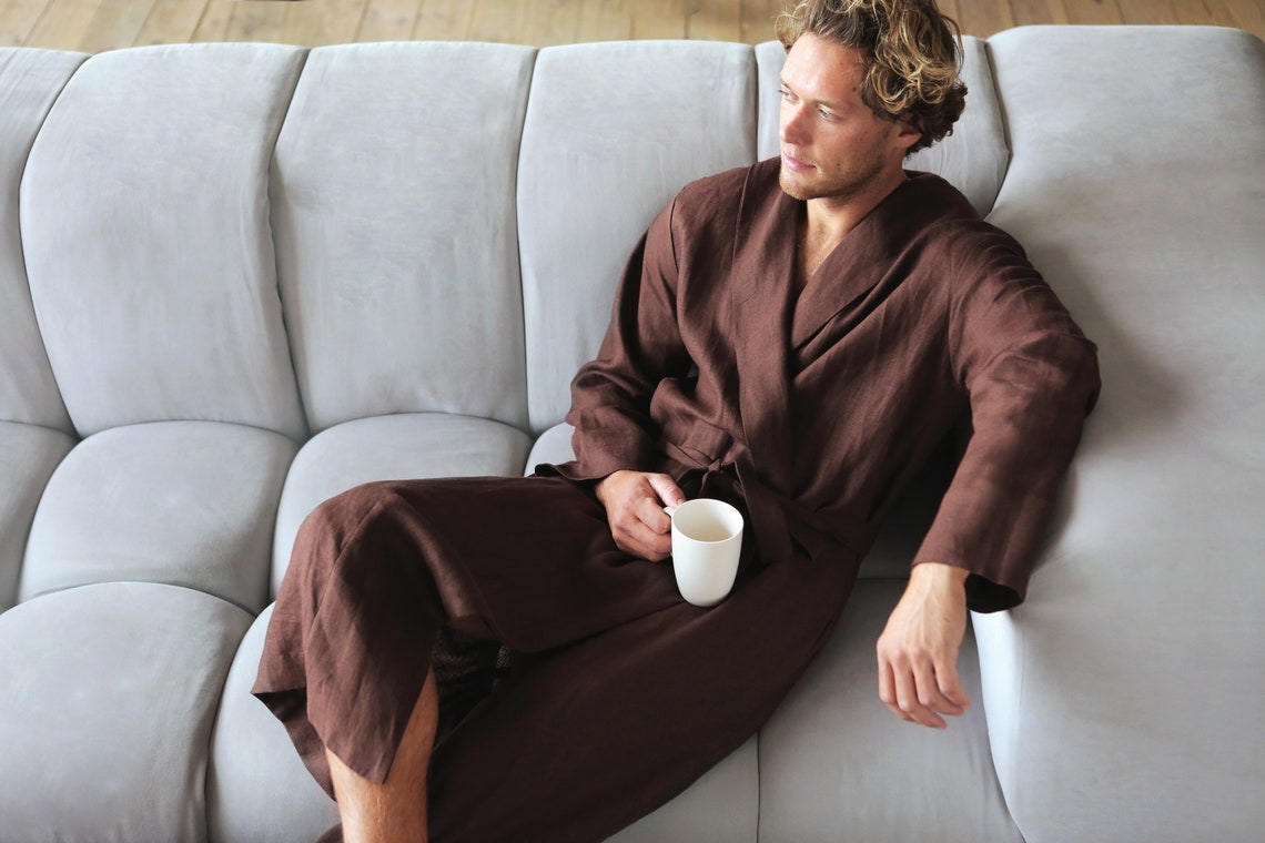 Linen robe for men Natural laungewear Brown dressing gown Etsy