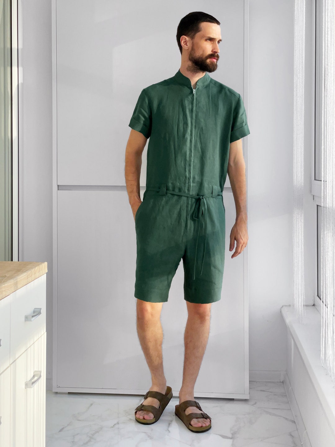 Buy Mens Linen Jumpsuit, Mens Overall, Mens Romper, Jumpsuit for Men, Green  Coveralls, Gift for Him, Natural Linen Jumpsuit, Linen Romper Online in