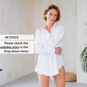 Womens oversized linen shirt, Wide sleeve shirt, Dress shirt, White shirt, Loose linen shirt, Plus size shirt, Beach shirt - stock