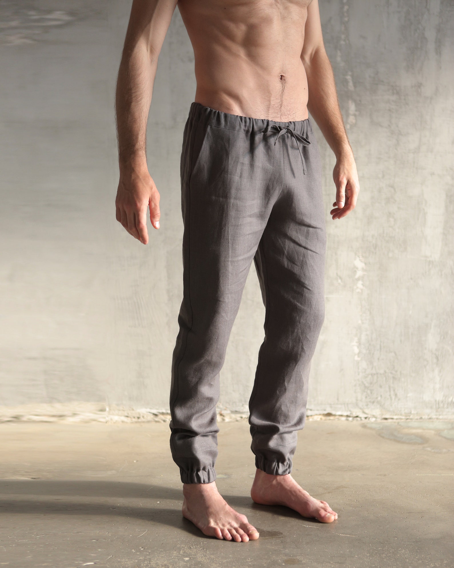 Mens linen pants Lounge pants Drawstring pants Gray linen | Etsy
