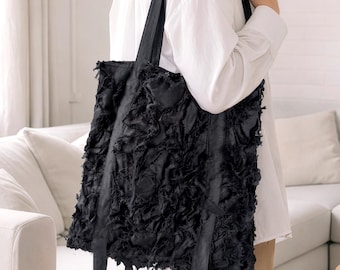 Linen Patchwork Tote Bag ENNIA in Black | Eco Friendly Bag