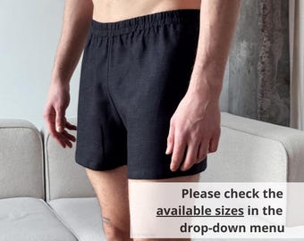 Mens linen underwear, Boxer shorts, Gift for him, Sleep shorts, Basic shorts, Beige underwear, Black shorts - in stock