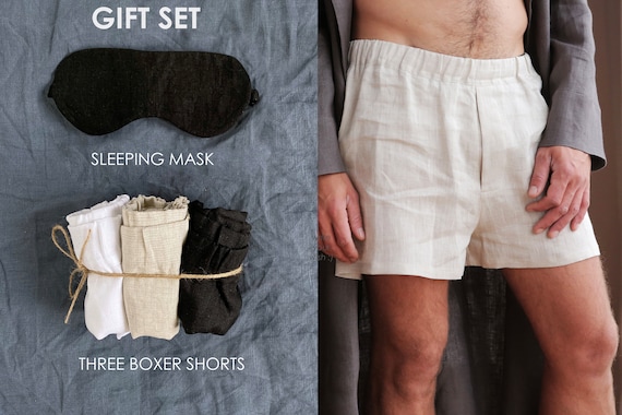 Gift SET of Mens Linen Underwear, Boxer Shorts, Summer Shorts, Boxer for  Men, Sleeping Mask, Sleep Shorts, Basic Shorts 