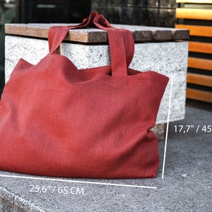 Borsa tote in lino, Zero rifiuti, Borsa da spiaggia, Shopper in lino biologico, Borsa vegana immagine 4