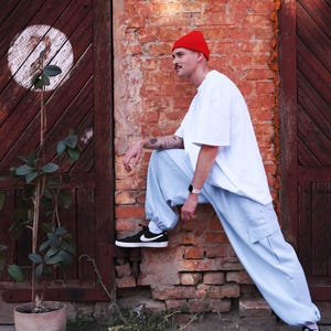 Men&#39;s Harem Linen Pants - Natural Flax Harem Trousers for Men