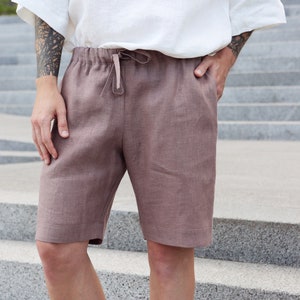 Mens linen shorts, Basic shorts, Shorts for men, Spring shorts, Latte color shorts, Mans organic clothes, Flax shorts