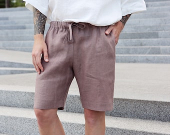 Mens linen shorts, Basic shorts, Shorts for men, Spring shorts, Latte color shorts, Mans organic clothes, Flax shorts