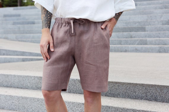 Mens Clothing Shorts Bermuda shorts Laneus Cotton Latte White Drawstring Bermuda Sorts for Men 