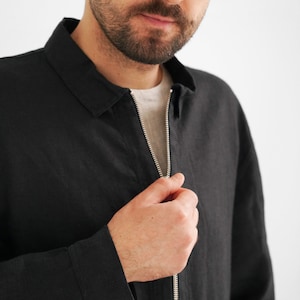 Mens linen bomber jacket, Summer cardigan, Bomber jacket, Black bomber jacket, Gift for him, Linen jacket, Linen coat image 6