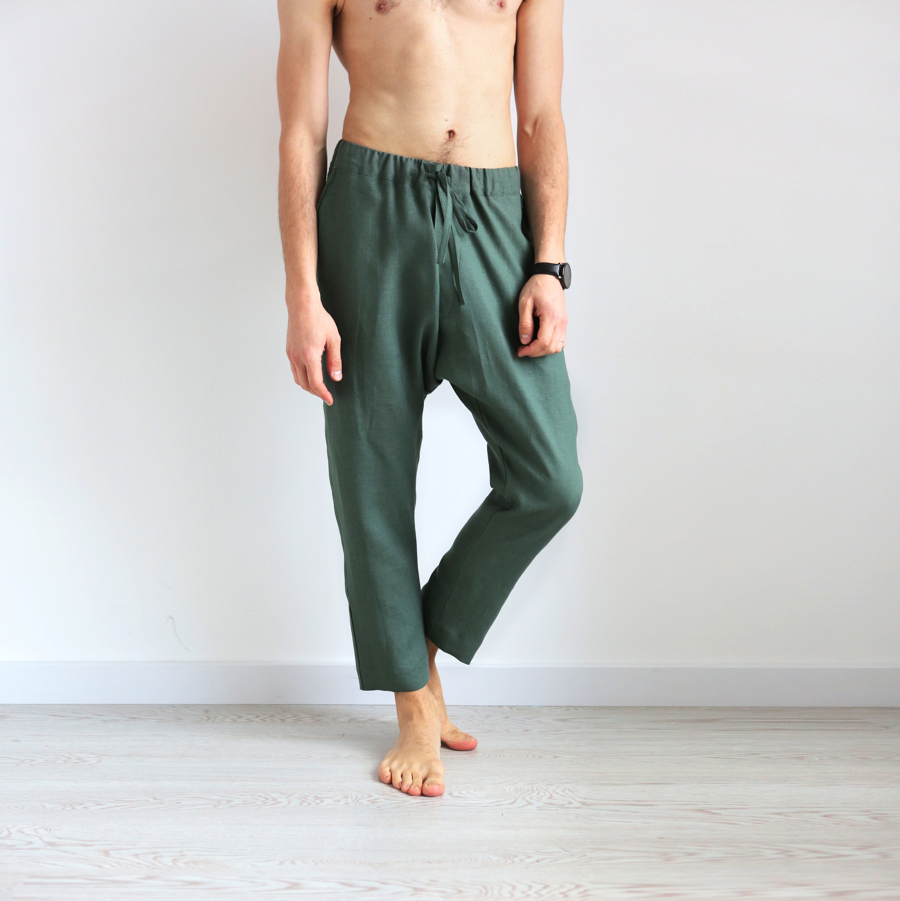 Mens Linen Pants Lounge Pants Baggy 