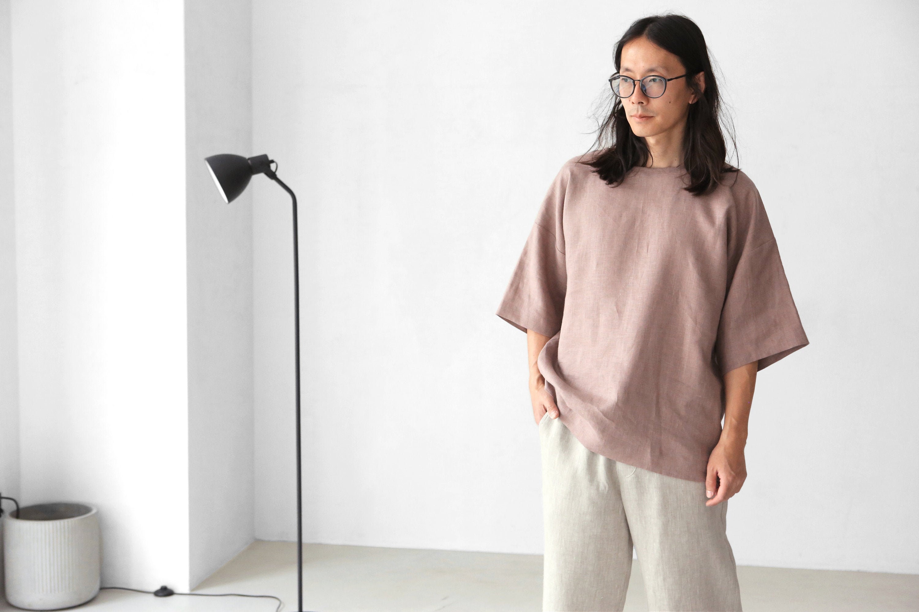 Mens Linen T-shirt, Oversize T-shirt, Wide Sleeve T-shirt, Shirt