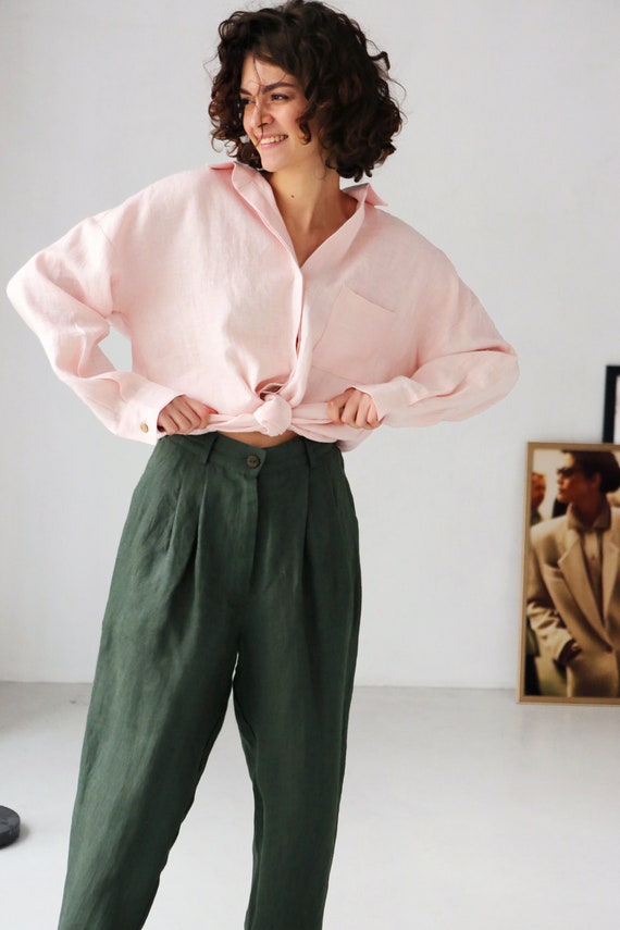Womens Oversized Linen Shirt, Wide Sleeve Shirt, Dress Shirt