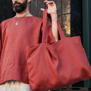 Linen tote bag, Zero waste, Beach bag, Organic linen shopper, Vegan bag image 7