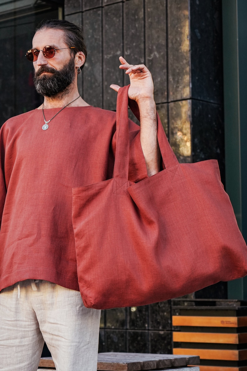 Linnen draagtas, Zero waste, Strandtas, Biologische linnen shopper, Veganistische tas afbeelding 7