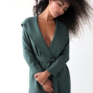 Women&#39;s linen bathrobe, Linen loungewear, Natural linen robe, Green bathrobe, Linen dress, Linen cape, Linen jacket, Gown sleepwear