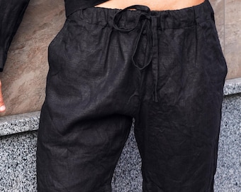 Mens linen shorts, Basic shorts, Flax linen shorts, Shorts for men, Leisurewear Black shorts, Linen Design shorts