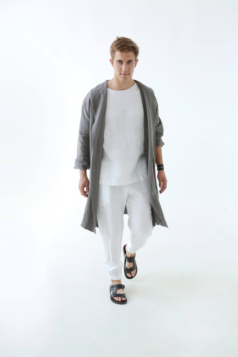 Linen costume Christmas gift Man set Linen gown Linen trousers Linen pants Linen jacket Linen robe Wedding robe Linen t-shirt Man cardigan