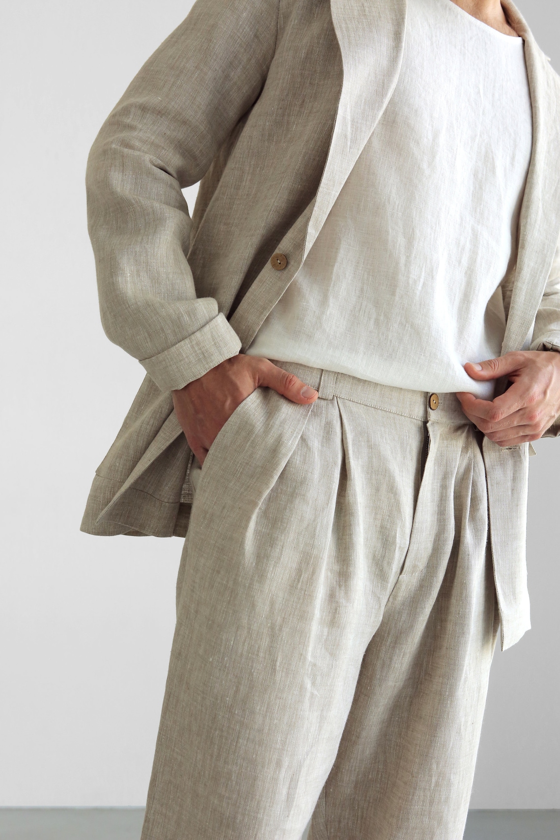 Mens Linen Pants With Pleats Linen Joggers Mens Trousers Etsy