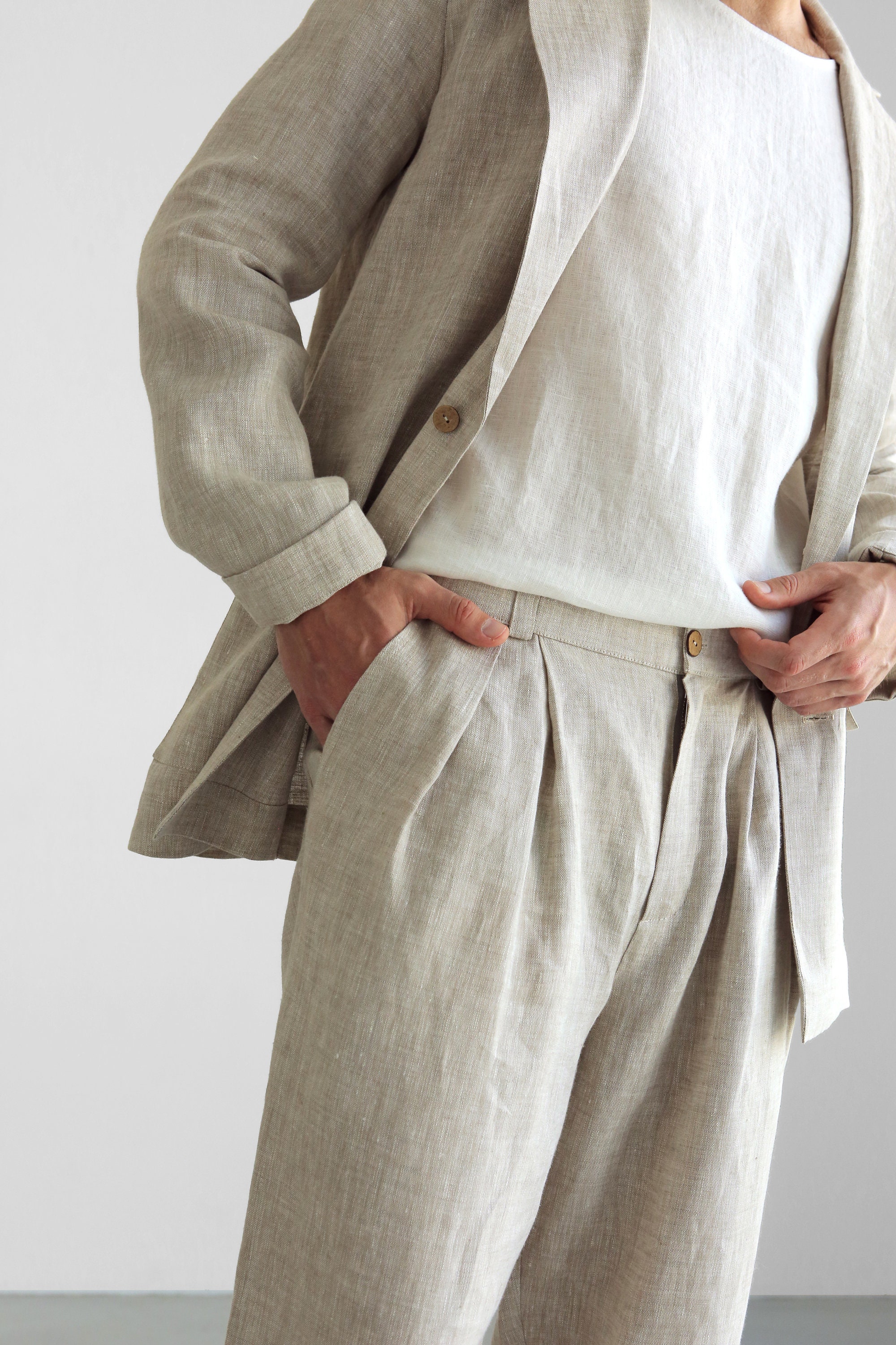 Mens Linen Pants With Pleats, White Linen Joggers, Mens Trousers, Loose Fit  Pants, Baggy Pants -  Denmark