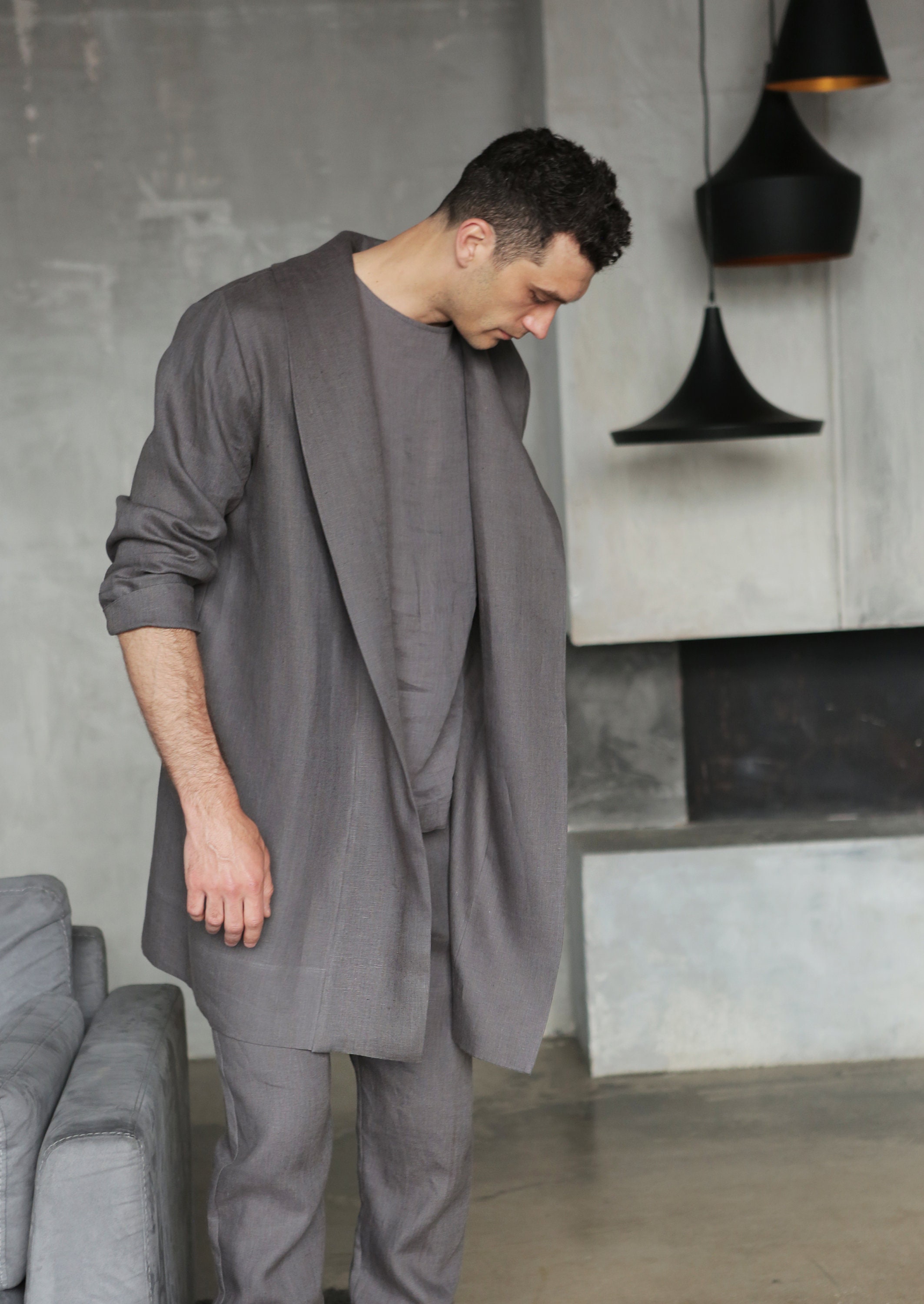 Linen jacket for man Linen outfit Linen bathrobe Cardigan Etsy