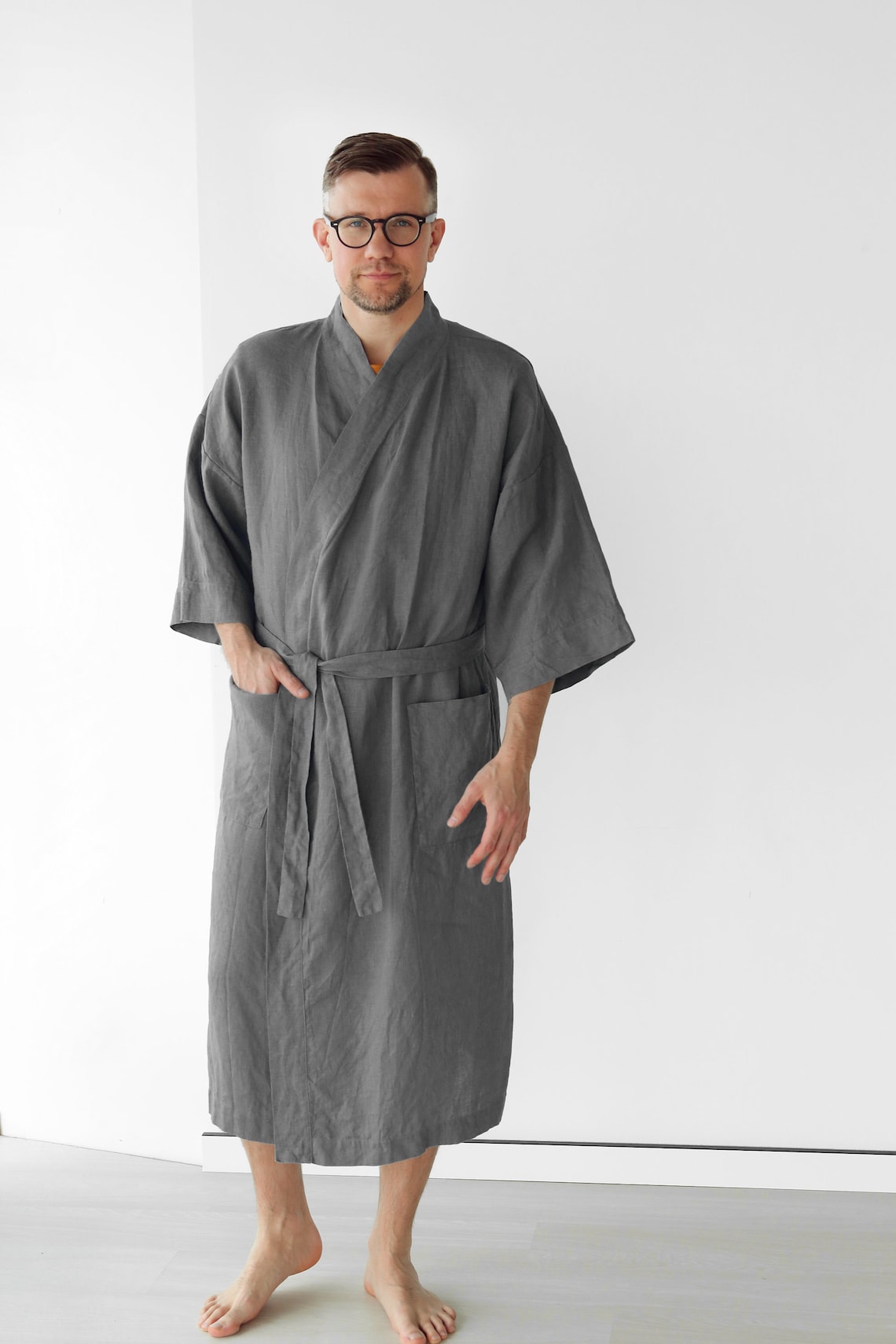 Mens linen kimono Natural laungewear Dark grey kimono men Etsy