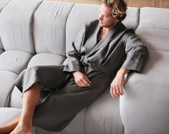 Linen robe for men, Wedding Gift, Hooded robe, Handmade bathrobe, Jacket for man, Mens robe Plus, Gift for him, Linen loungewear