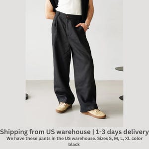 Wide mens linen palazzo pants with pleats - US warehouse, High-waist wide linen joggers, Mens trousers, Loose fit pants, Baggy pants