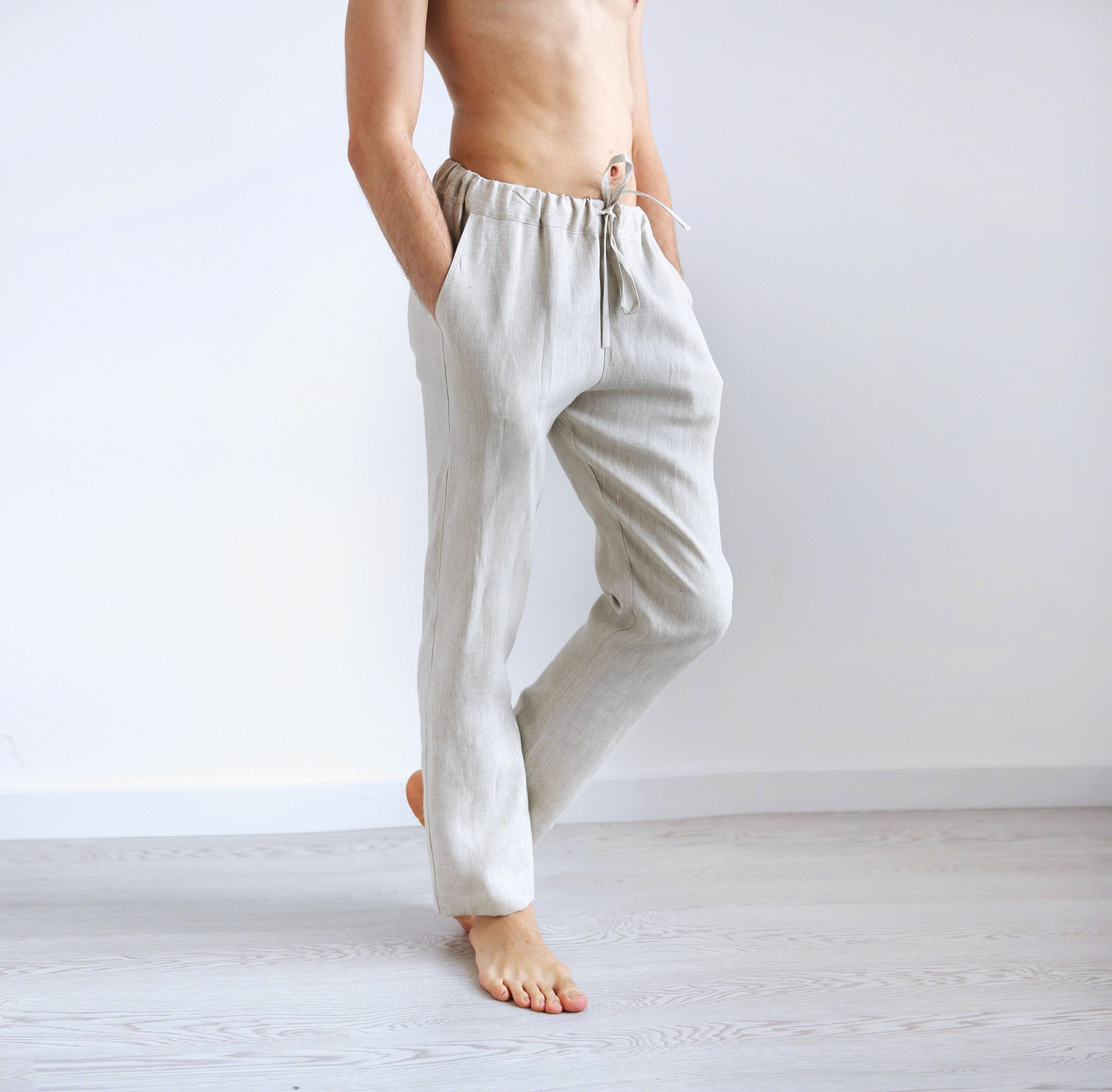 【セール】福袋のファッション通販 Linen Pants for Men, Beige Lounge Pants, Linen Trousers Clothing