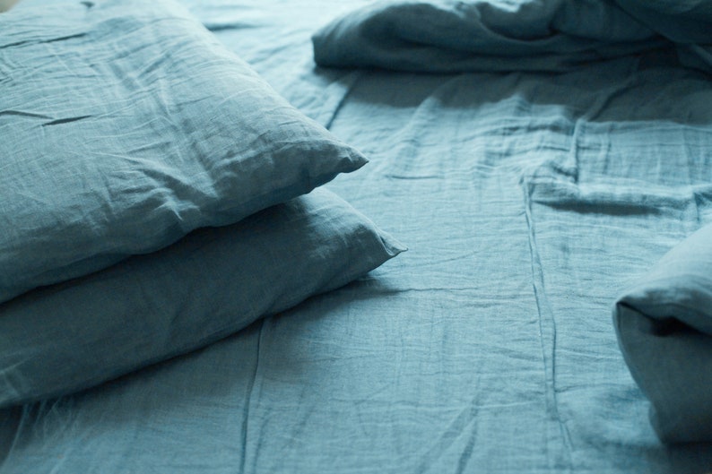 Linen bed set Turquoise Bed linen Flat sheet Duvet cover Etsy